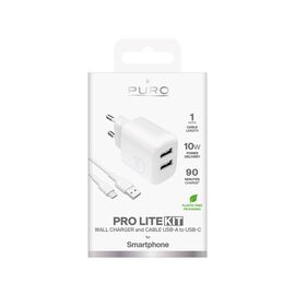 Puro PROLITE 10W 2x USB-A wall charger + USB-A - USB-C cable 1.2m - white | Techbox