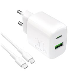 Puro PROLITE 20W USB-A / USB-C wall charger + USB-C - USB-C cable 1.2m - white | Techbox