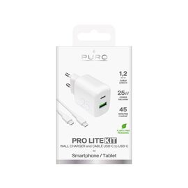 Puro PROLITE 25W USB-A / USB-C wall charger + USB-C - USB-C cable 1.2m - white | Techbox