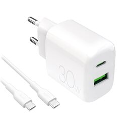 Puro PROLITE 30W USB-A / USB-C wall charger + USB-C - USB-C cable 1.2m - white | Techbox