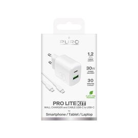 Puro PROLITE 30W USB-A / USB-C wall charger + USB-C - USB-C cable 1.2m - white | Techbox