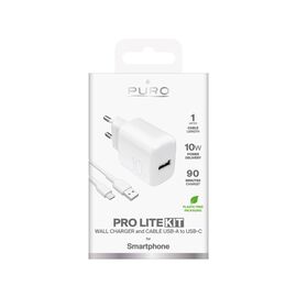 Puro PROLITE 10W USB-A wall charger + USB-A - USB-C cable 1.2m - white | Techbox