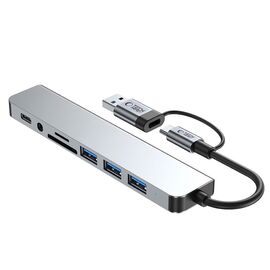 Tech-Protect HB06 HUB Adapter 8in1 TYPE-C + USB2.0 + USB3.0 + SD/TF + AV3.5 - gray | Techbox