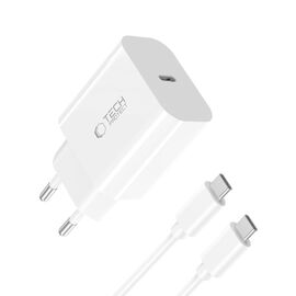 Tech-Protect NC20W PD20W USB-C wall charger with USB-C cable - white | Techbox