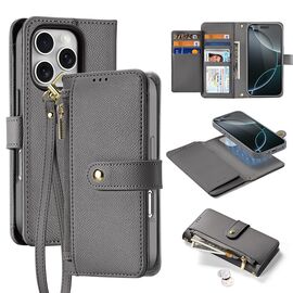 Dux Ducis Lawa Leather Case for iPhone 16 Pro Max with Detachable Magnetic Wallet - Gray | Techbox