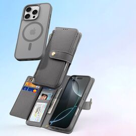 Dux Ducis Lawa Leather Case for iPhone 16 Pro Max with Detachable Magnetic Wallet - Gray | Techbox