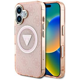 Guess IML Metal Glitter 4G Circle Triangle MagSafe case for iPhone 16 - pink - Apple Cases - Cases - Techbox