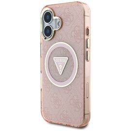 Guess IML Metal Glitter 4G Circle Triangle MagSafe case for iPhone 16 - pink - Apple Cases - Cases - Techbox