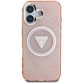 Guess IML Metal Glitter 4G Circle Triangle MagSafe case for iPhone 16 - pink - Apple Cases - Cases - Techbox