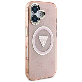 Guess IML Metal Glitter 4G Circle Triangle MagSafe case for iPhone 16 - pink - Apple Cases - Cases - Techbox