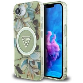 Guess IML Metal Glitter Flowers Triangle MagSafe iPhone 16e Case - Green - Apple Cases - Cases - Techbox