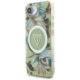 Guess IML Metal Glitter Flowers Triangle MagSafe iPhone 16e Case - Green - Apple Cases - Cases - Techbox