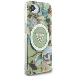 Guess IML Metal Glitter Flowers Triangle MagSafe iPhone 16e Case - Green - Apple Cases - Cases - Techbox
