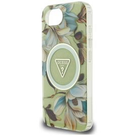 Guess IML Metal Glitter Flowers Triangle MagSafe iPhone 16e Case - Green - Apple Cases - Cases - Techbox