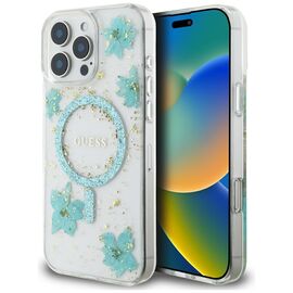 Guess Resin Flowers Glitter MagSafe iPhone 16 Pro Case - Clear Green - Apple Cases - Cases - Techbox