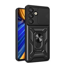 Hybrid Armor Camshield Case with Stand and Camera Cover for Samsung Galaxy M16 5G / F16 5G - Black | Techbox