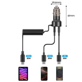 CC05 Car Charger 2-Port PD60 W + USB-C Cable - Black | Techbox