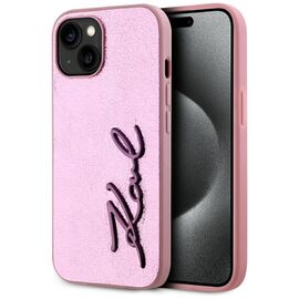 Karl Lagerfeld Wrinkled Metal Signature iPhone 15 Case - Pink | Techbox