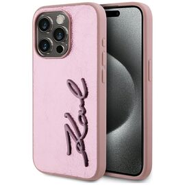 Karl Lagerfeld Wrinkled Metal Signature iPhone 15 Pro Case - Pink | Techbox