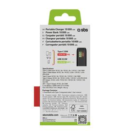 Powerbank SBS 10000 mAh 20W with built-in USB-C cable and digital display - black - Travel Chargers - Smartphone Chargers - Techbox