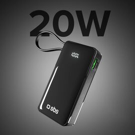 Powerbank SBS 10000 mAh 20W with built-in USB-C cable and digital display - black - Travel Chargers - Smartphone Chargers - Techbox