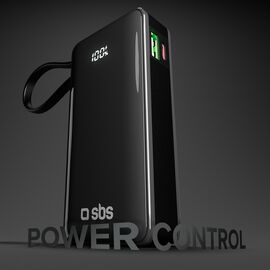 Powerbank SBS 10000 mAh 20W with built-in USB-C cable and digital display - black - Travel Chargers - Smartphone Chargers - Techbox