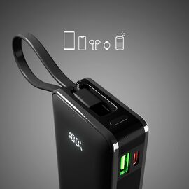 Powerbank SBS 10000 mAh 20W with built-in USB-C cable and digital display - black - Travel Chargers - Smartphone Chargers - Techbox