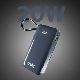 Powerbank SBS 10000 mAh 20W with built-in USB-C cable and digital display - dark gray - Travel Chargers - Smartphone Chargers - Techbox