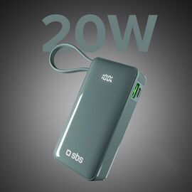 Powerbank SBS 10000 mAh 20W with built-in USB-C cable and digital display - gray - Travel Chargers - Smartphone Chargers - Techbox