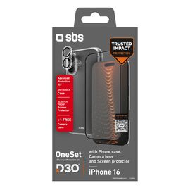 SBS set with D3O technology for iPhone 16 - case + glass screen and camera protector - transparent | Techbox