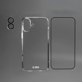 SBS set with D3O technology for iPhone 16 - case + glass screen and camera protector - transparent | Techbox