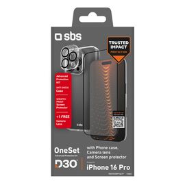 SBS set with D3O technology for iPhone 16 Pro - case + glass screen and camera protector - transparent | Techbox