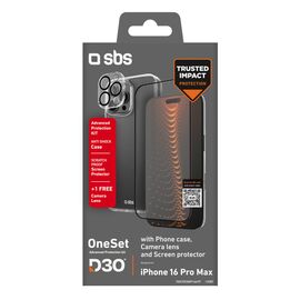 SBS set with D3O technology for iPhone 16 Pro Max - case + glass screen and camera protector - transparent | Techbox