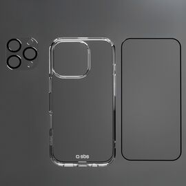 SBS set with D3O technology for iPhone 16 Pro Max - case + glass screen and camera protector - transparent | Techbox