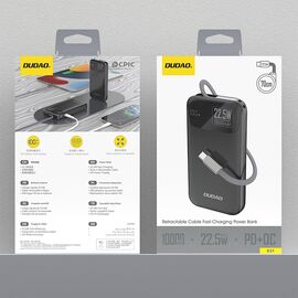 Dudao K31 10000 mAh 22.5W PD Powerbank with Built-in Cable - Black | Techbox
