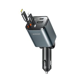 Joyroom JR-CCL05 30W 4-in-1 Car Charger with 2 Built-in Retractable Cables - Dark Gray | Techbox