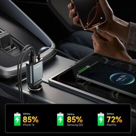 Joyroom JR-CCL07 3-in-1 Car Charger with Built-in Retractable Cable - Dark Gray | Techbox