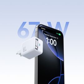 Joyroom JR-TCL06 67W GaN Wall Charger with Built-in Retractable USB-C Cable - White - Travel Chargers - Smartphone Chargers - Techbox