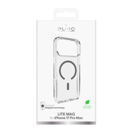 Puro Lite Mag TPU+PC Case Compatible with MagSafe for iPhone 17 Pro Max - Transparent with Gray Ring | Techbox