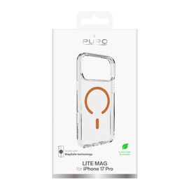 Puro Lite Mag TPU+PC Case Compatible with MagSafe for iPhone 17 Pro - Transparent with Orange Ring - Apple Cases - Cases - Techbox