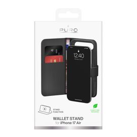 Puro Wallet Stand Case for iPhone 17 Air made of eco-leather, with a flap, wallet and stand function - black - Apple Cases - Cases - Techbox