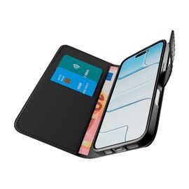 Puro Wallet Stand case for iPhone 17 made of eco-leather, with a flap, wallet and stand function - black - Apple Cases - Cases - Techbox
