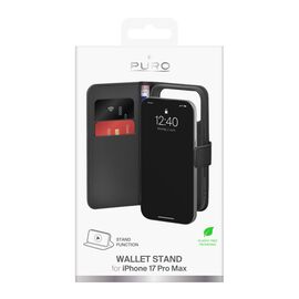 Puro Wallet Stand Case for iPhone 17 Pro Max Made of Eco-Leather, with a Flap, Wallet, and Stand Function - Black - Apple Cases - Cases - Techbox