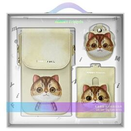 Nimmy Big Eyed Pet 2.0 Cat 3-in-1 Set: Phone Bag + Wallet + Tracker Case - Beige | Techbox