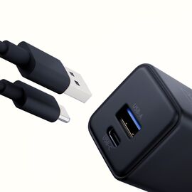 3mk Hyper GaN Charger 20W QC4+ PD PPS USB-C USB-A Wall Charger - Black