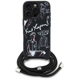 Karl Lagerfeld Crossbody Grained Pattern &amp; Logo Case for iPhone 16 Pro Max - Black - Apple Cases - Cases - Techbox