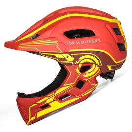 Wozinsky Kids' Full Face Bike Helmet with USB Rear Light S - Red and Yellow - Bicycle - Sports & Fitness - Techbox