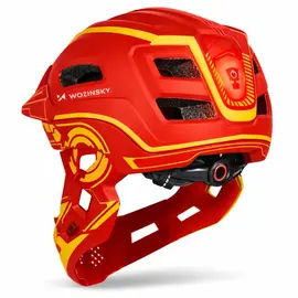 Wozinsky Kids' Full Face Bike Helmet with USB Rear Light S - Red and Yellow - Bicycle - Sports & Fitness - Techbox