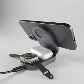 Foldable 3in1 wireless stand, QI2 and MFI