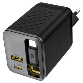 Dudao A67EU GaN 67W Wall Charger with Built-in Retractable USB-C Power Delivery Quick Charge Cable - Black | Techbox